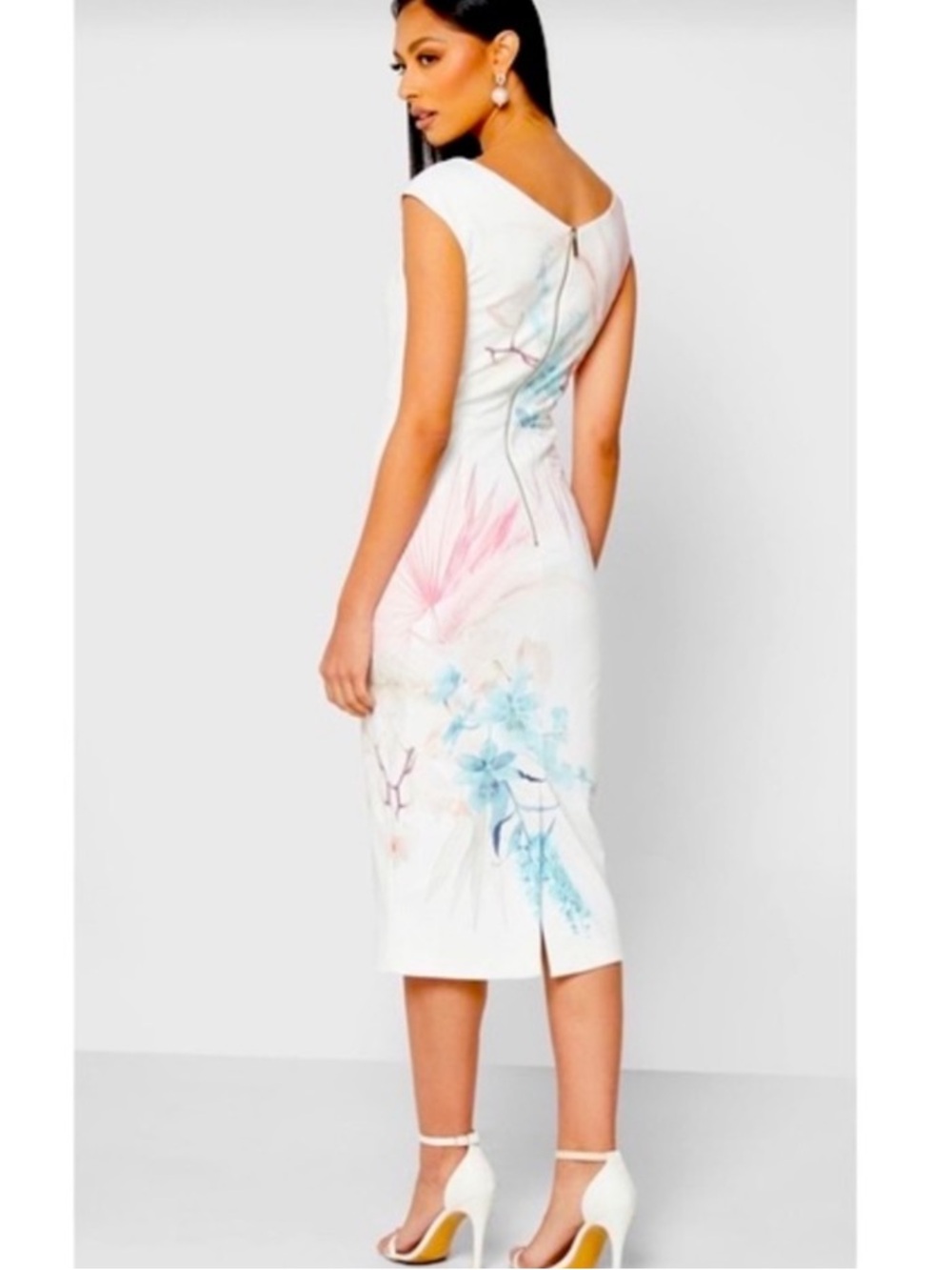 Ted Baker Soozie Floral Midi Sheath Dress with Pink & Blue Sz US 10 Or Ted Sz 4 - Picture 6 of 9